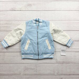 London Fog Toddler Varsity Jacket Blue White Sherpa Lined Bomber Zip Up 2T